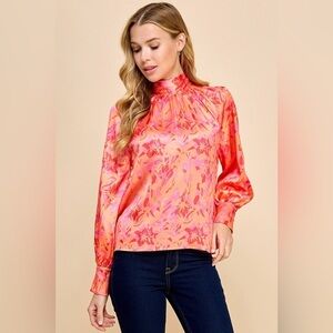 TCEC Print Long Sleeve Mock Neck Blouse Size L NWT